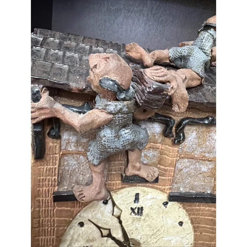 Ceramic Clock Roofers At Work Hand Sculpted by Susan G. Healy Ohio Pottery
